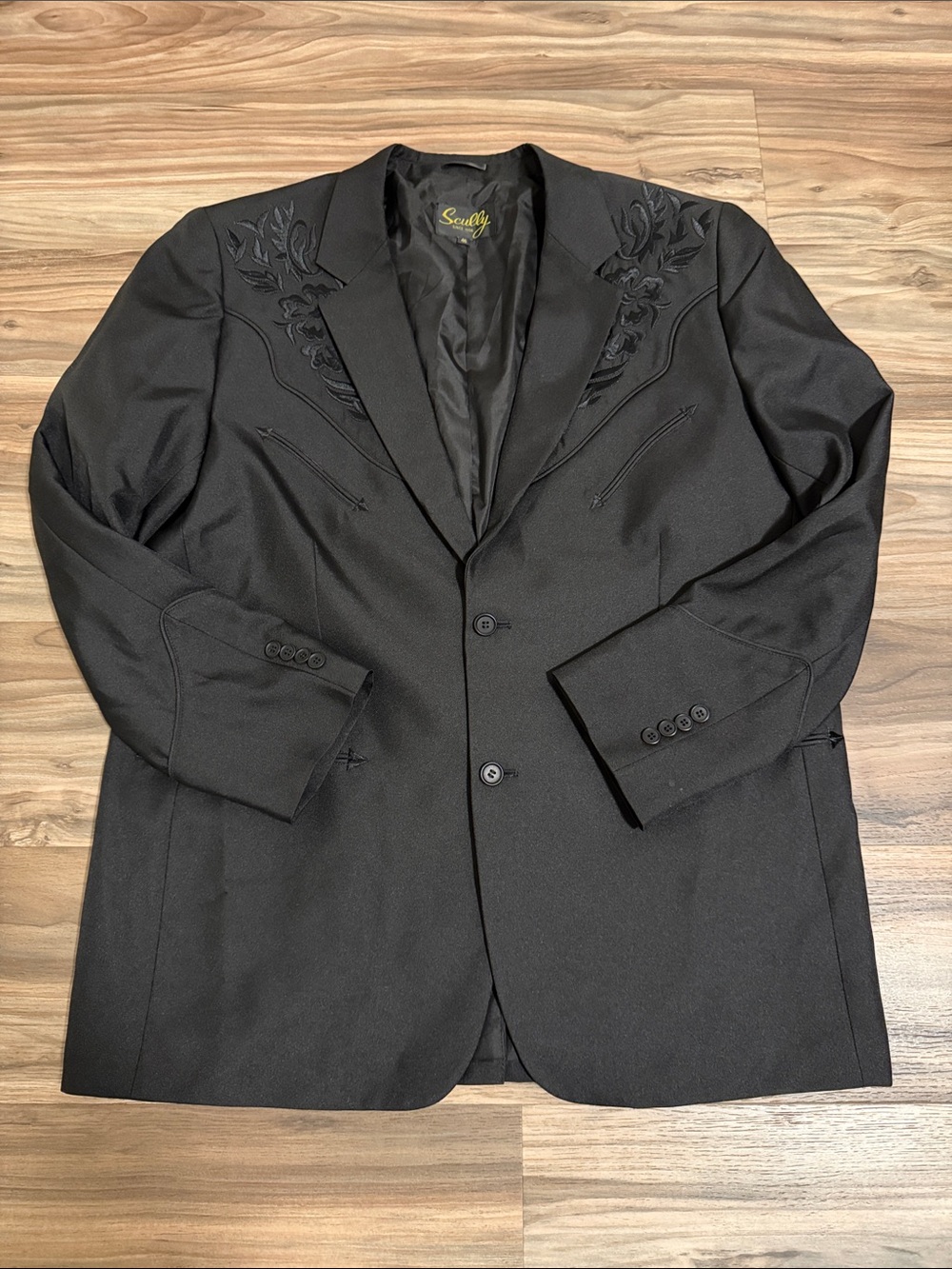 Scully Blazer Sport Coat Mens 46 Embroidered Floral Flowers Black Jacket Western